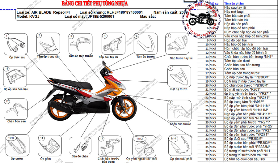 Bảng giá dàn áo ab 2010 nơi thay bộ vỏ nhựa Air Blade uy tín